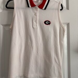 UGA Sleeveless White Polo Top with Red & Black Trim - University Style